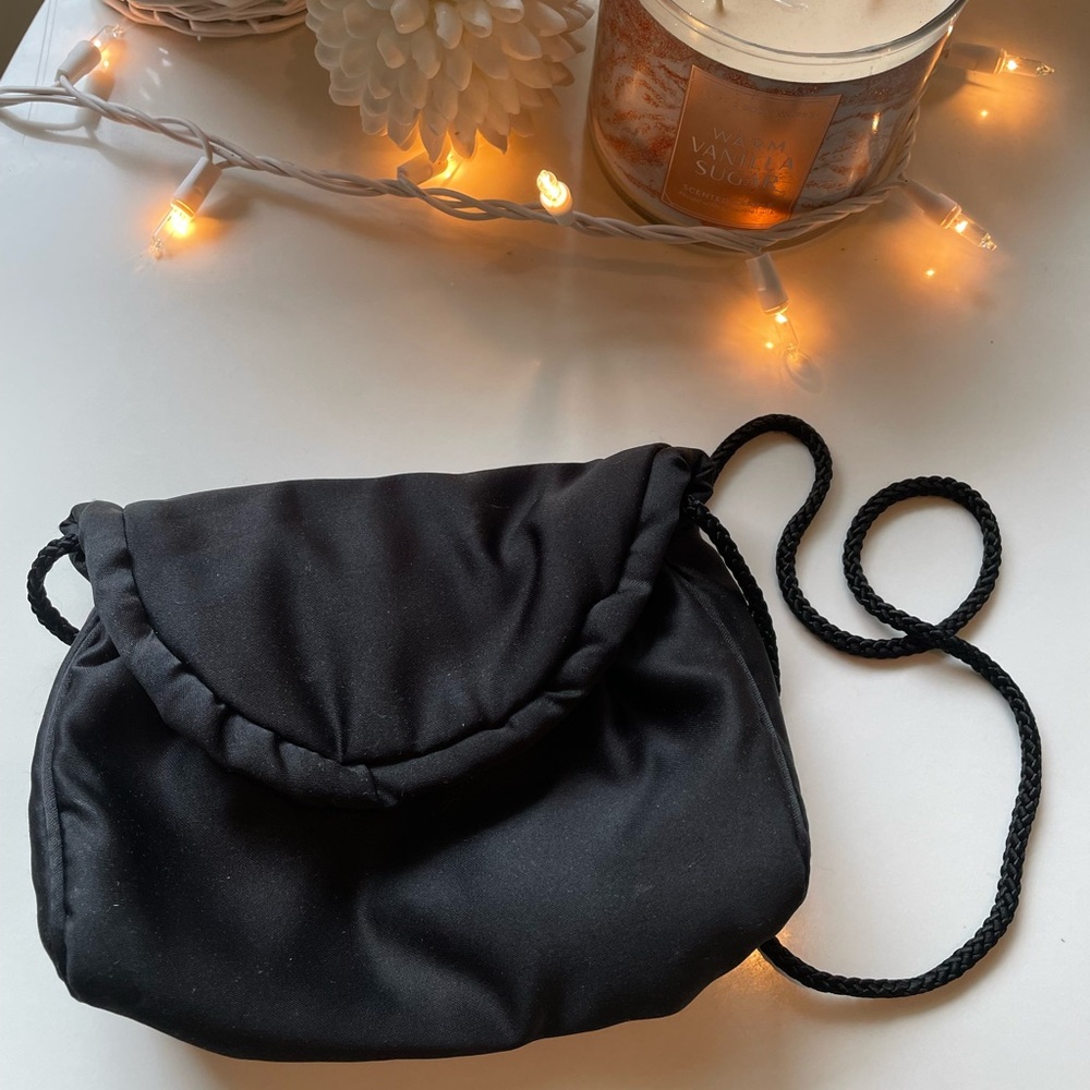 Vintage Black Fabric Crossbody Bag